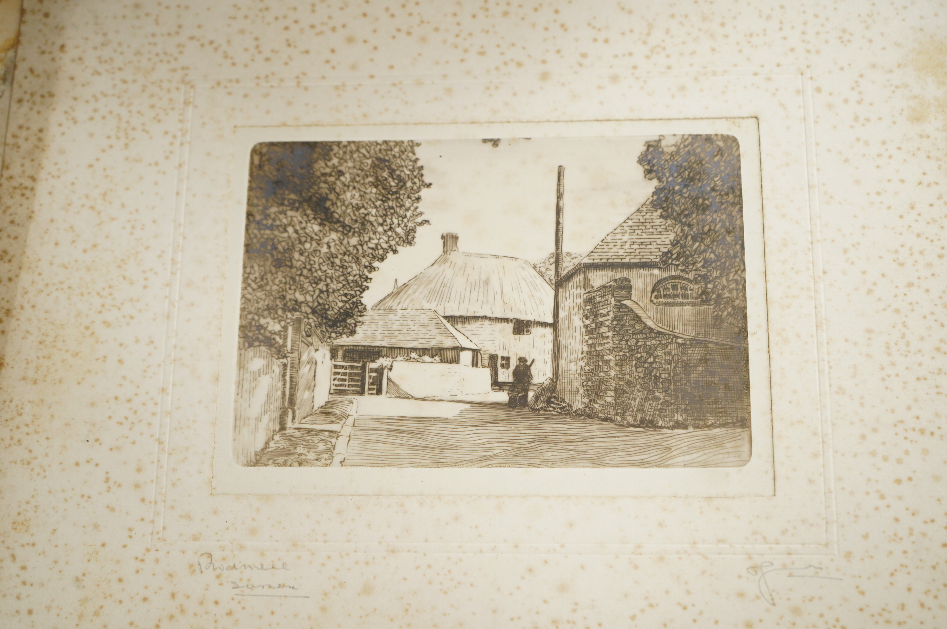 A large collection of various etchings, many signed in pencil, some local views, mounted, unframed